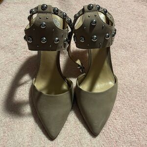 Vince Camuto Studded Beige Ankle Strap Heels